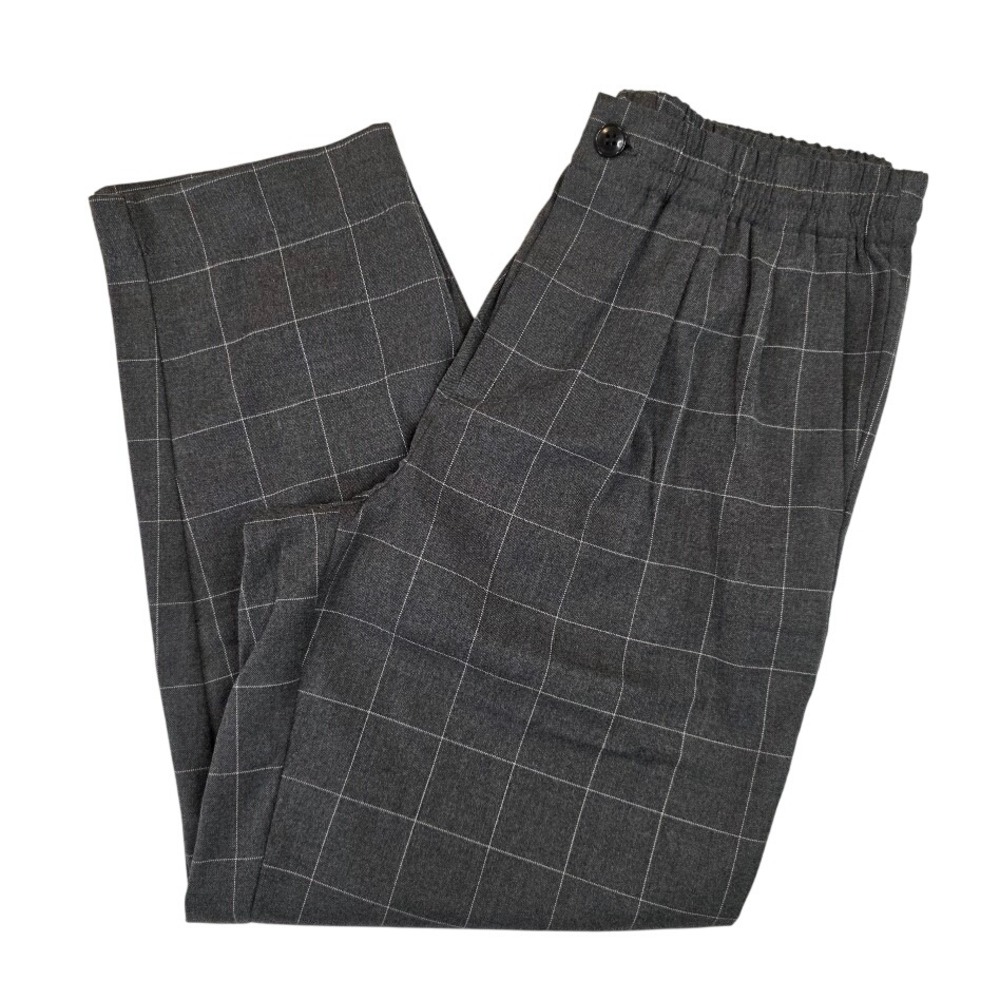 Madewell Women's S Pants Grey Windowpane Plaid Elastic High Rise Tapered Leg
